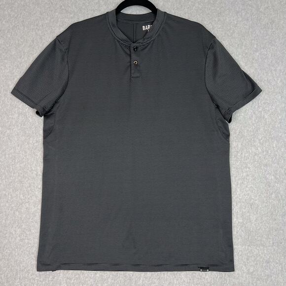Barbell Apparel Shirt Mens L Grey Striped Henley Short Sleeve - Picture 1 of 7